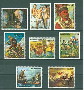 Парагвай, 200 лет США, Живопись, Лошади, Парусники, 1976, 8 марок